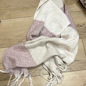 Pink and Cream Fringed Scarf